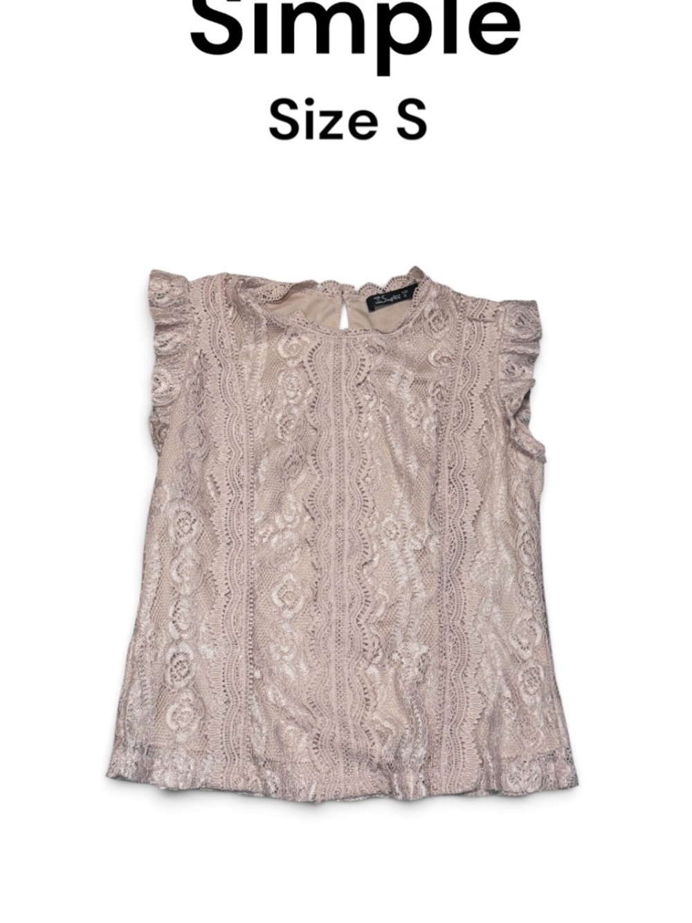 Simple Lace Flutter Sleeve Top - Size S - Blush